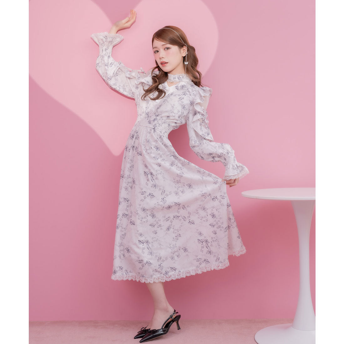 クチュールバイロジータ couture BY ROJITA オリジナルローズリボンロングワンピース (ホワイト) ホワイト