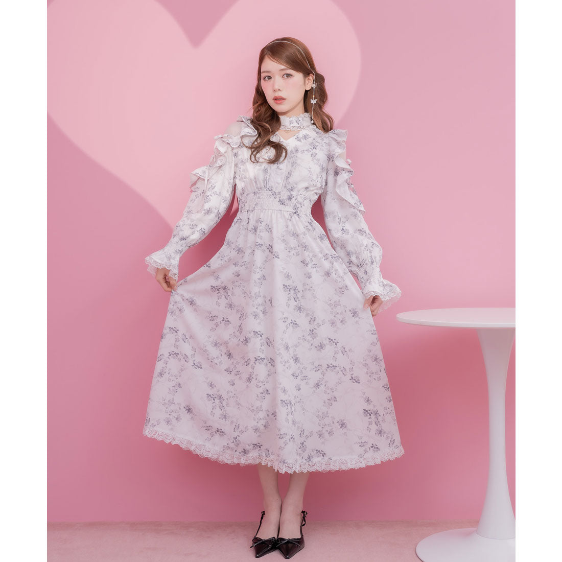 クチュールバイロジータ couture BY ROJITA オリジナルローズリボンロングワンピース (ホワイト) ホワイト