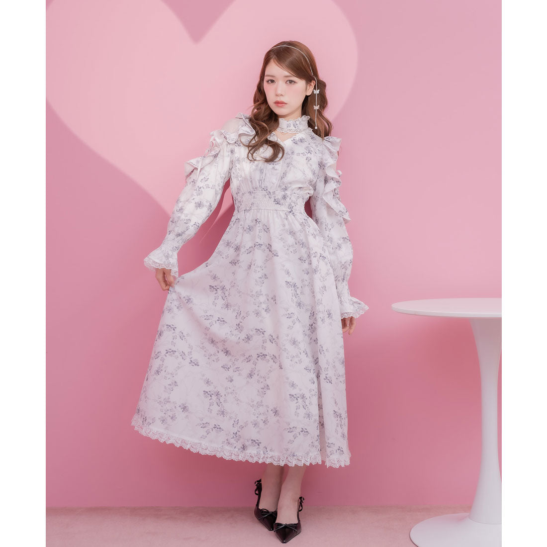 クチュールバイロジータ couture BY ROJITA オリジナルローズリボンロングワンピース (ホワイト) ホワイト