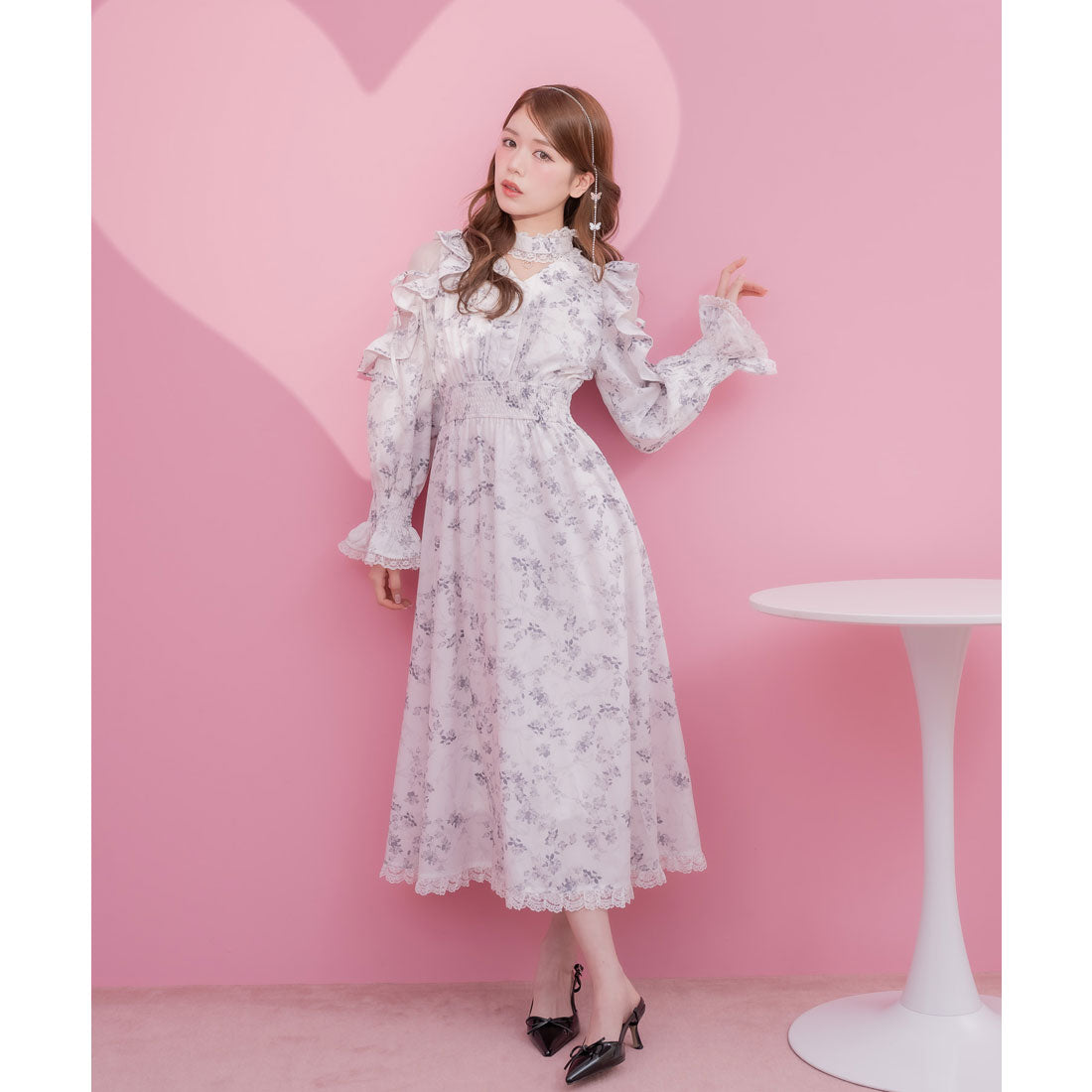 クチュールバイロジータ couture BY ROJITA オリジナルローズリボンロングワンピース (ホワイト) ホワイト