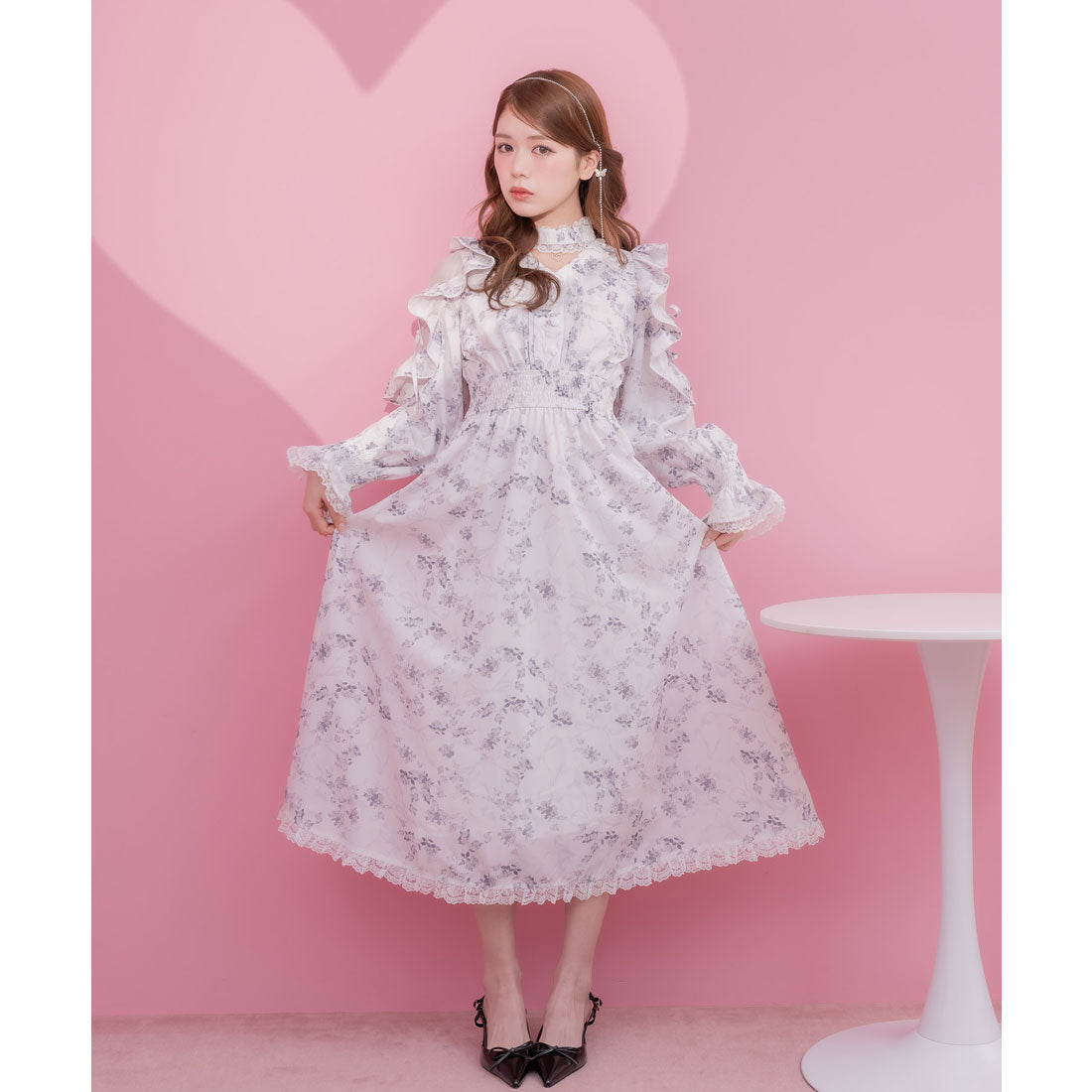 クチュールバイロジータ couture BY ROJITA オリジナルローズリボンロングワンピース (ホワイト) ホワイト