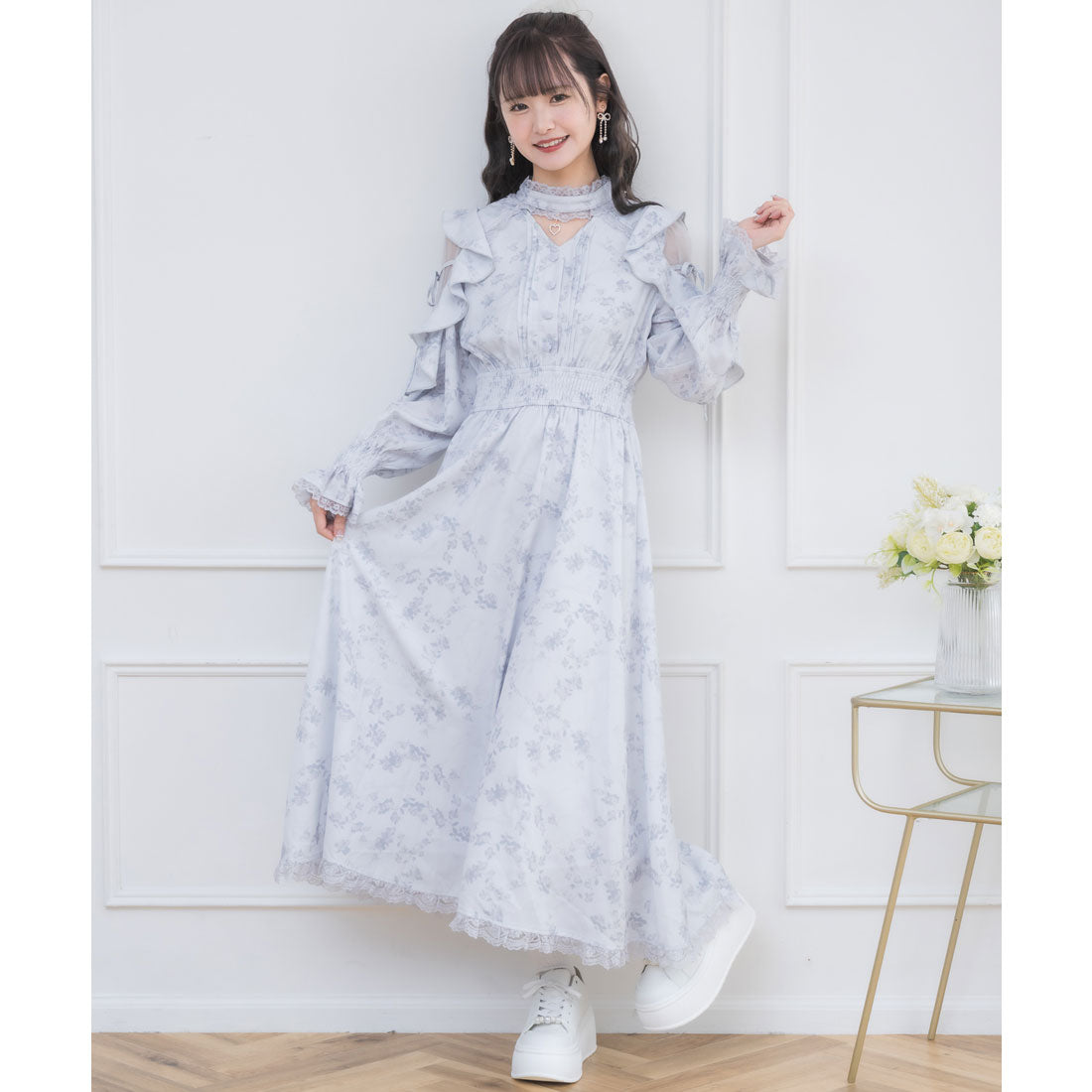 クチュールバイロジータ couture BY ROJITA オリジナルローズリボンロングワンピース (ブルー) ブルー