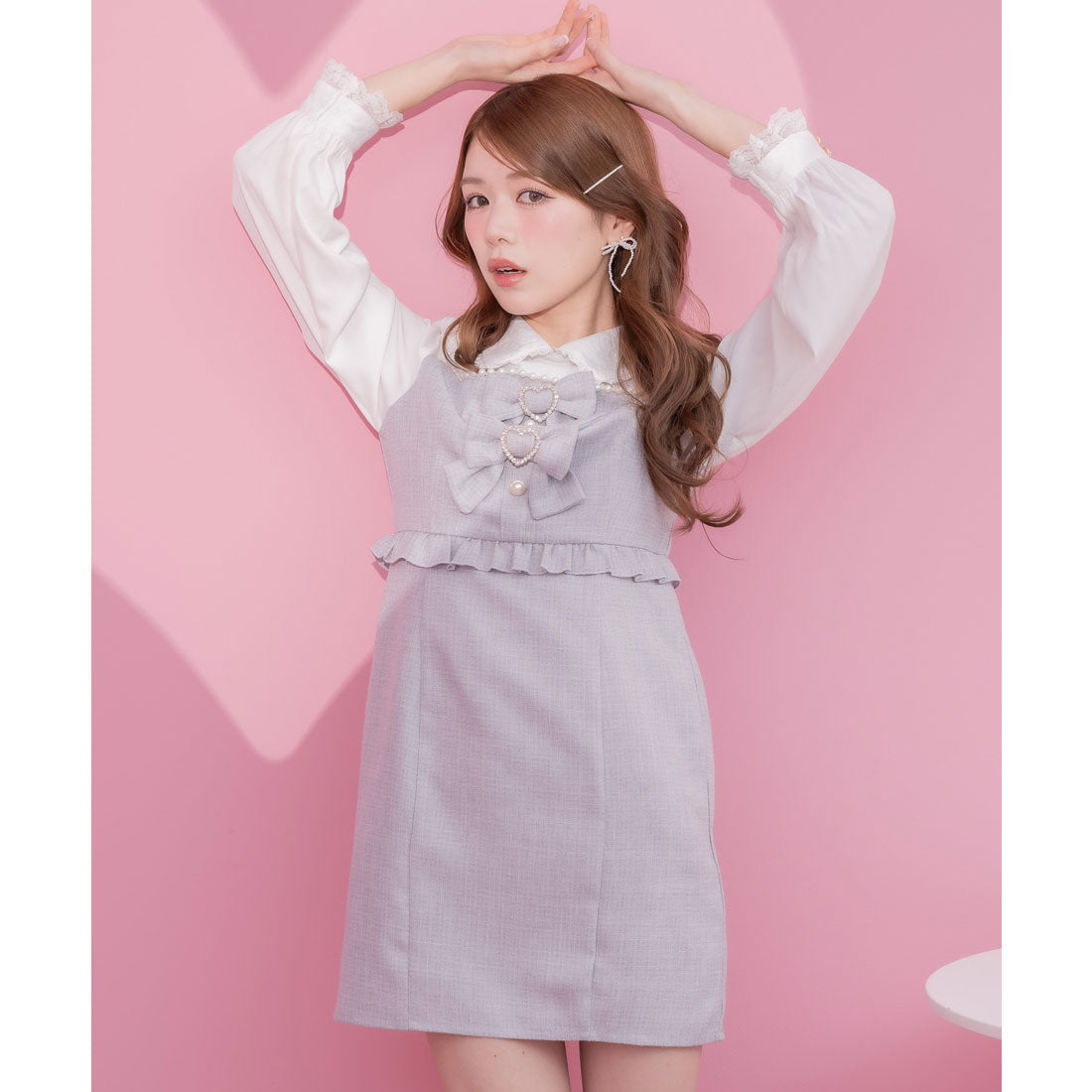 クチュールバイロジータ couture BY ROJITA パールライン切替ダブルリボン付ワンピース (グレー) グレー