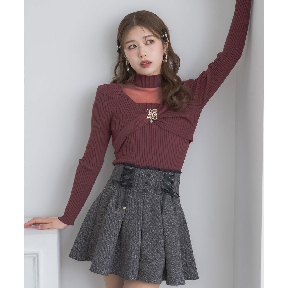 クチュールバイロジータ couture BY ROJITA シアーデコルテツイストリボンニット (ボルドー) ボルドー