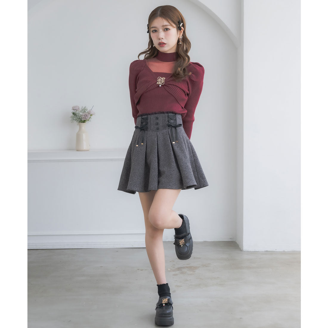 クチュールバイロジータ couture BY ROJITA シアーデコルテツイストリボンニット (ボルドー) ボルドー