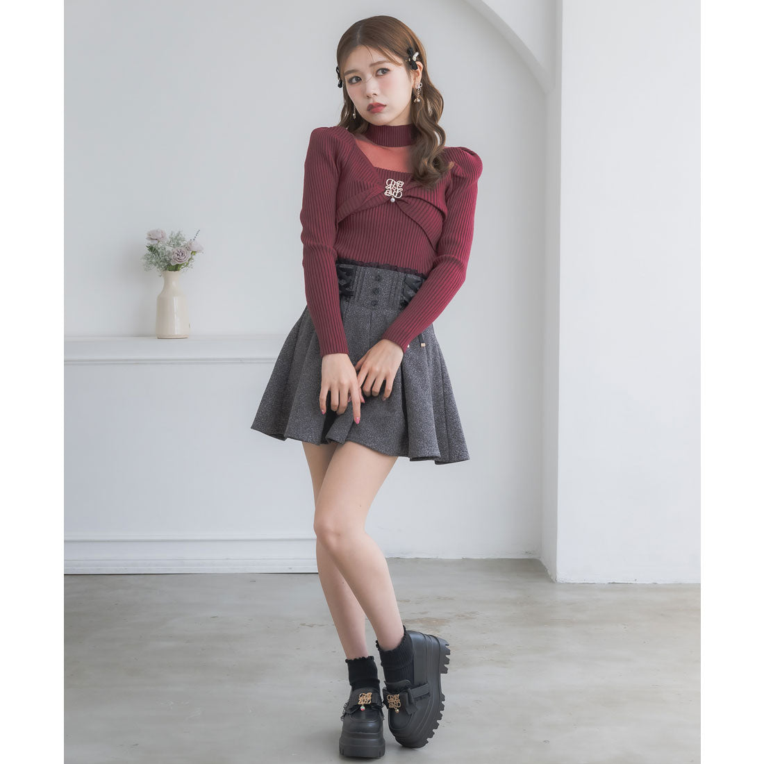 クチュールバイロジータ couture BY ROJITA シアーデコルテツイストリボンニット (ボルドー) ボルドー