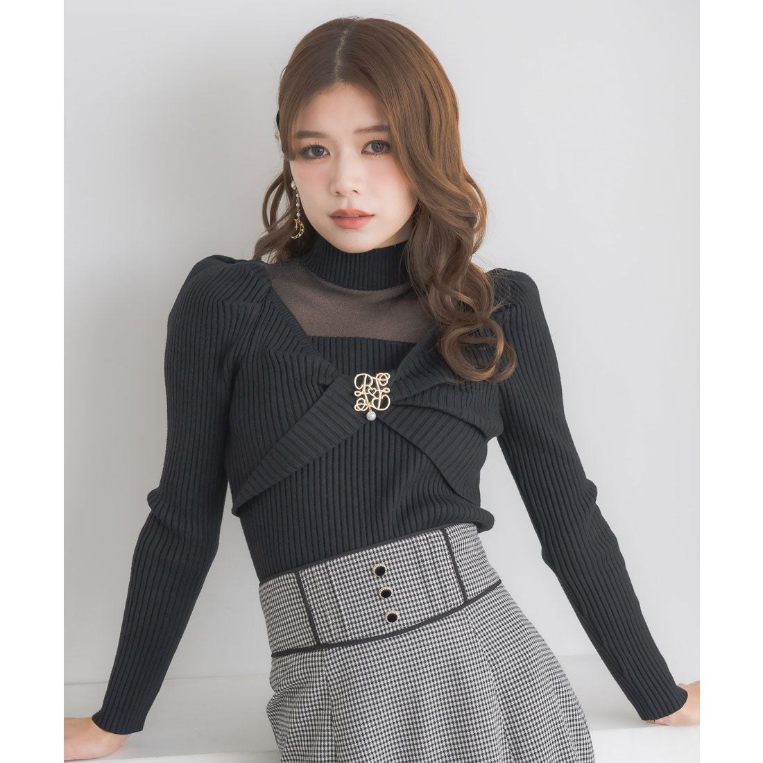 クチュールバイロジータ couture BY ROJITA シアーデコルテツイストリボンニット (ブラック) ブラック