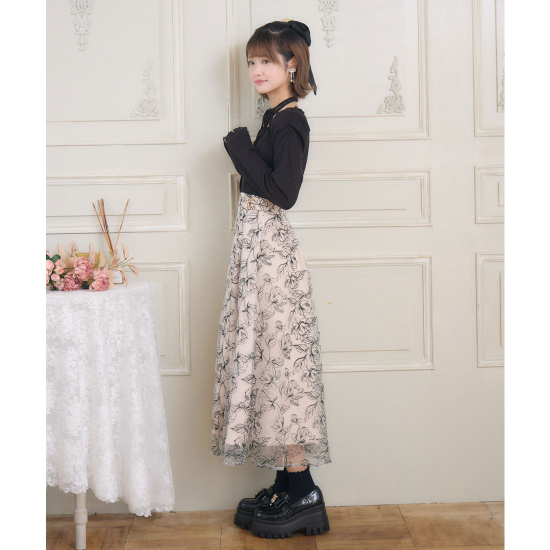 クチュールバイロジータ couture BY ROJITA フラワー刺繍ドッキングワンピース (アイボリー) アイボリー