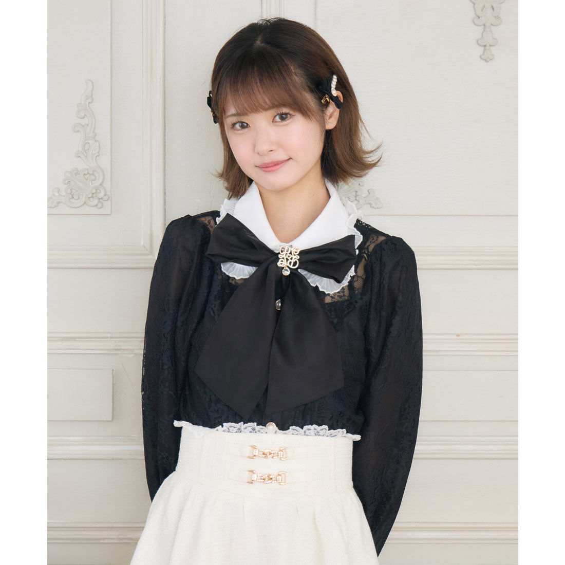 クチュールバイロジータ couture BY ROJITA モノグラムブローチレースブラウス (ブラック) ブラック