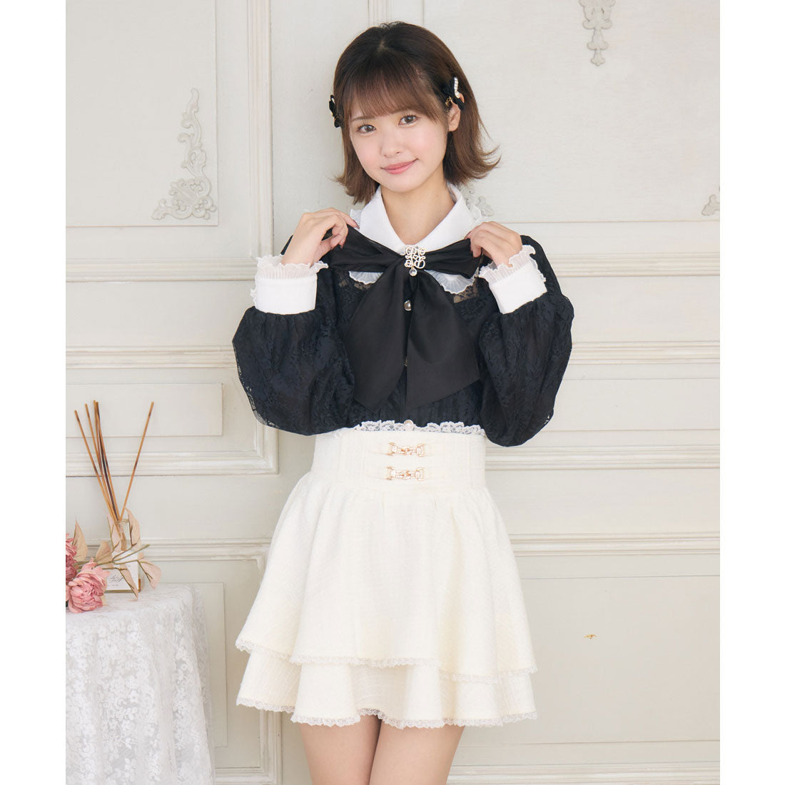 クチュールバイロジータ couture BY ROJITA モノグラムブローチレースブラウス (ブラック) ブラック