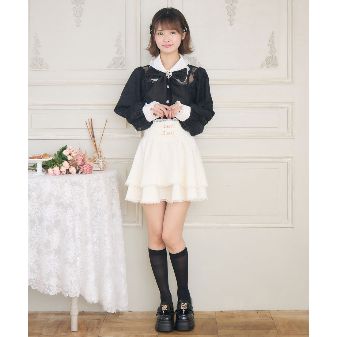 クチュールバイロジータ couture BY ROJITA モノグラムブローチレースブラウス (ブラック) ブラック