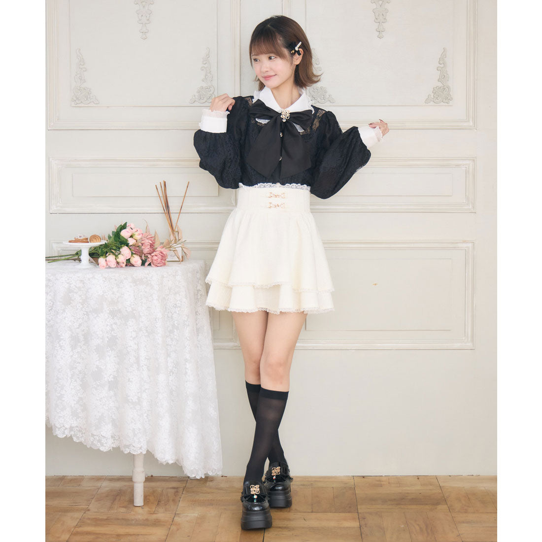 クチュールバイロジータ couture BY ROJITA モノグラムブローチレースブラウス (ブラック) ブラック