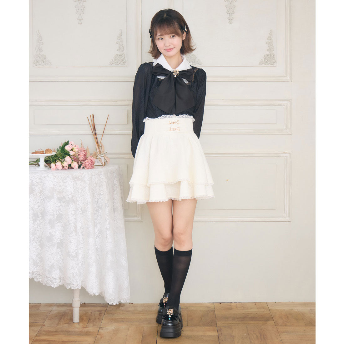 クチュールバイロジータ couture BY ROJITA モノグラムブローチレースブラウス (ブラック) ブラック