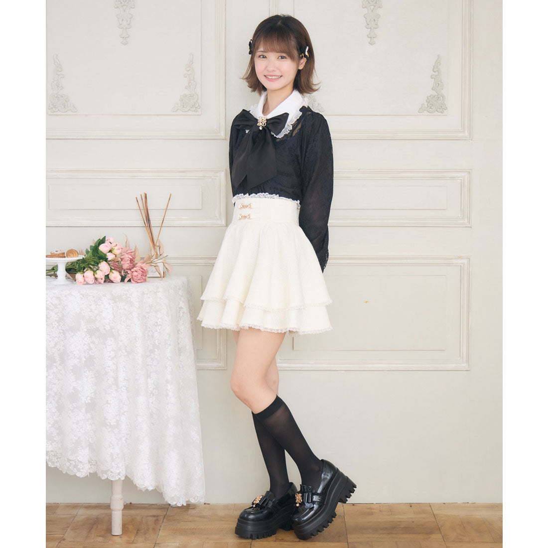 クチュールバイロジータ couture BY ROJITA モノグラムブローチレースブラウス (ブラック) ブラック