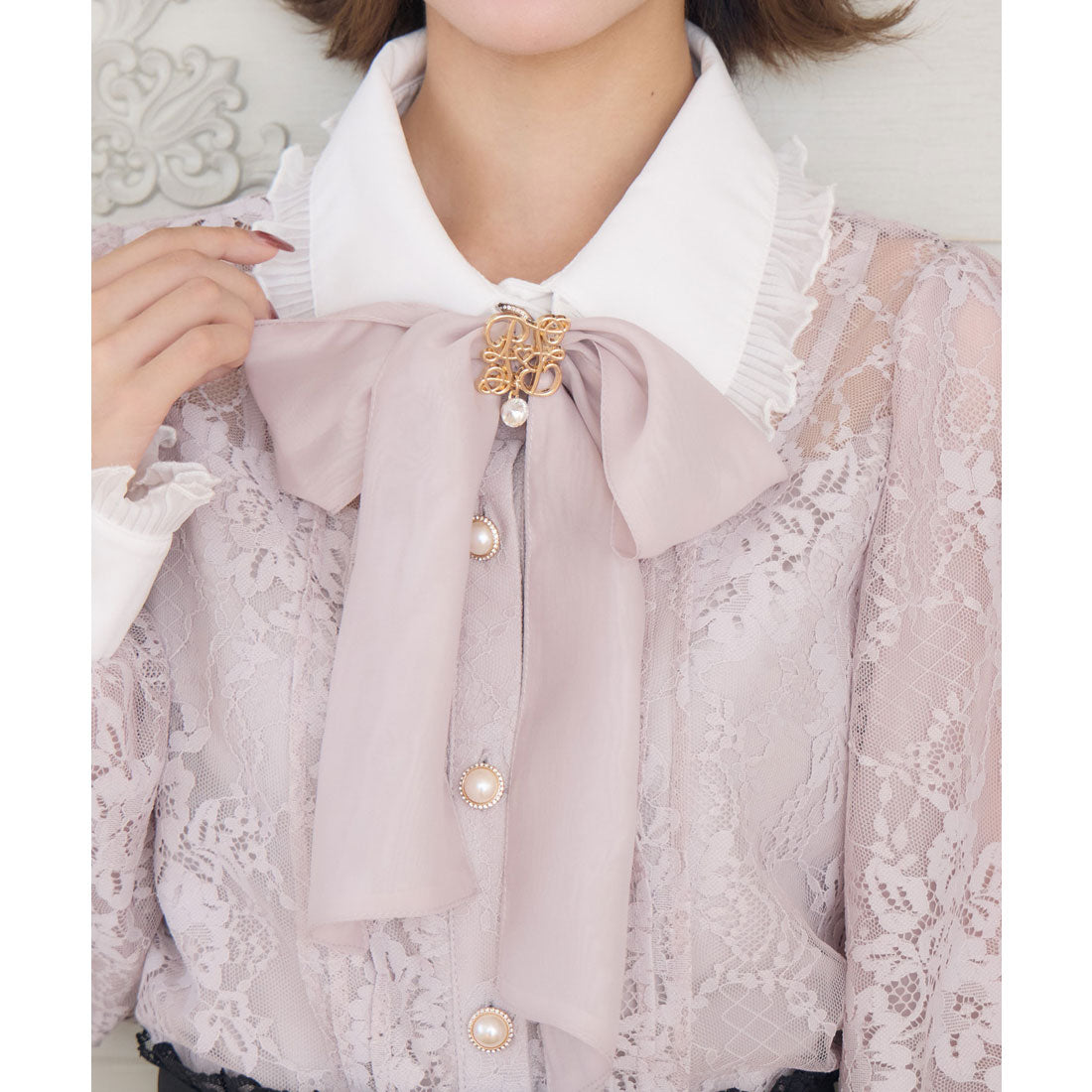 クチュールバイロジータ couture BY ROJITA モノグラムブローチレースブラウス (ブラック) ブラック