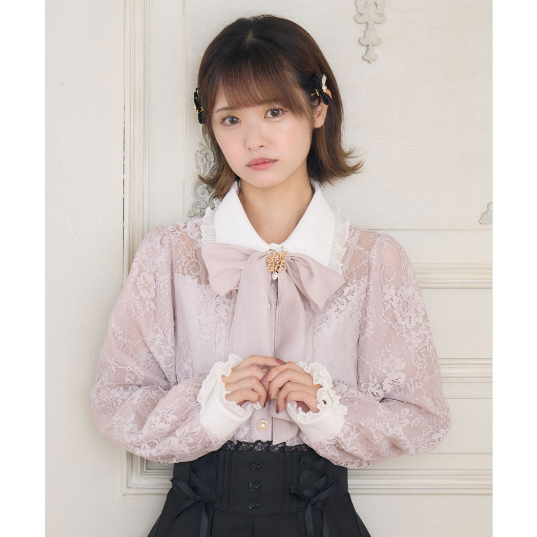 クチュールバイロジータ couture BY ROJITA モノグラムブローチレースブラウス (パープル) パープル