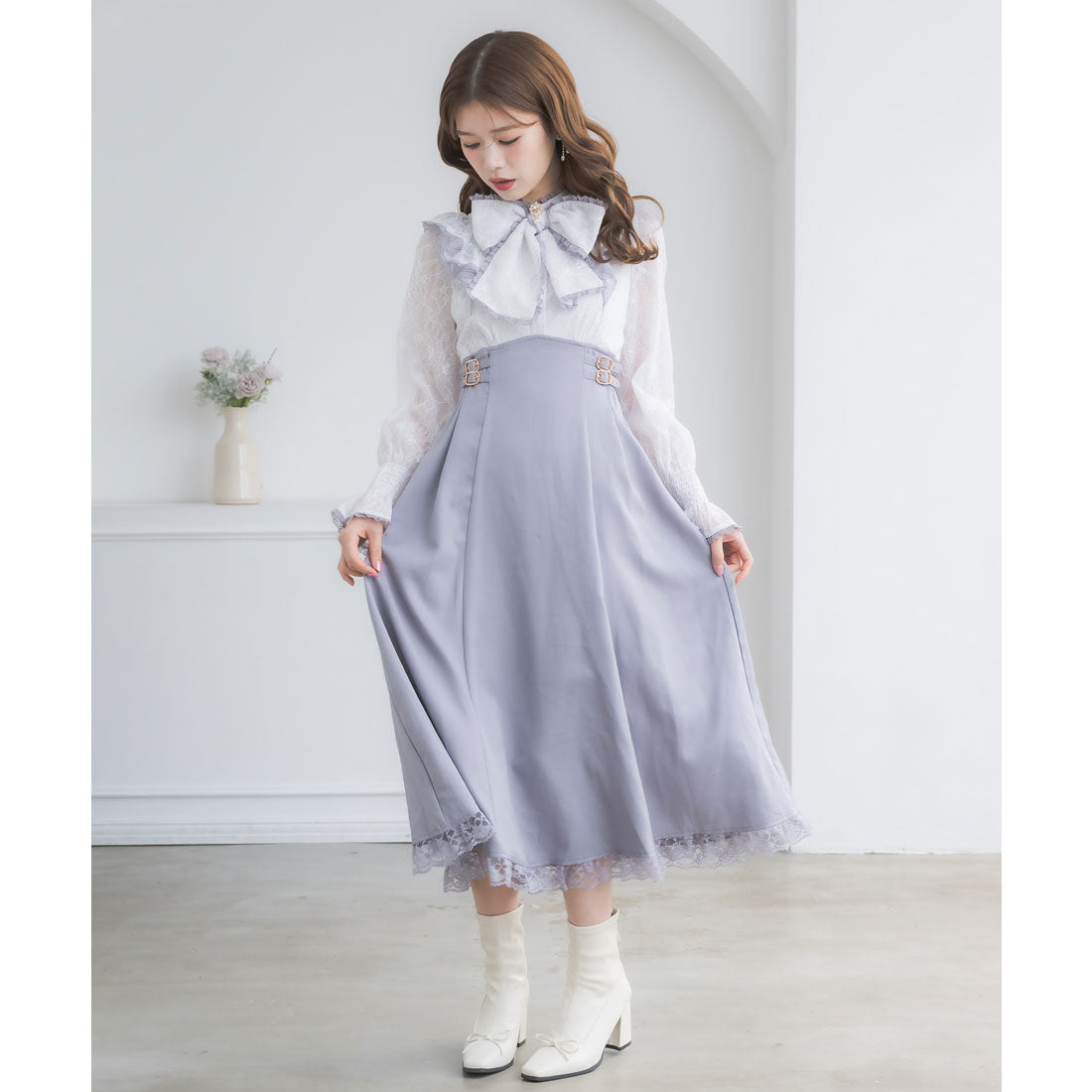 クチュールバイロジータ couture BY ROJITA レーシードッキング長袖ワンピース (ブルー) ブルー