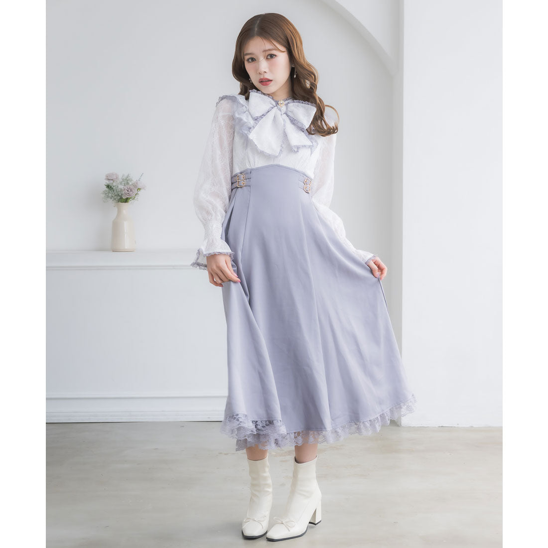 クチュールバイロジータ couture BY ROJITA レーシードッキング長袖ワンピース (ブルー) ブルー