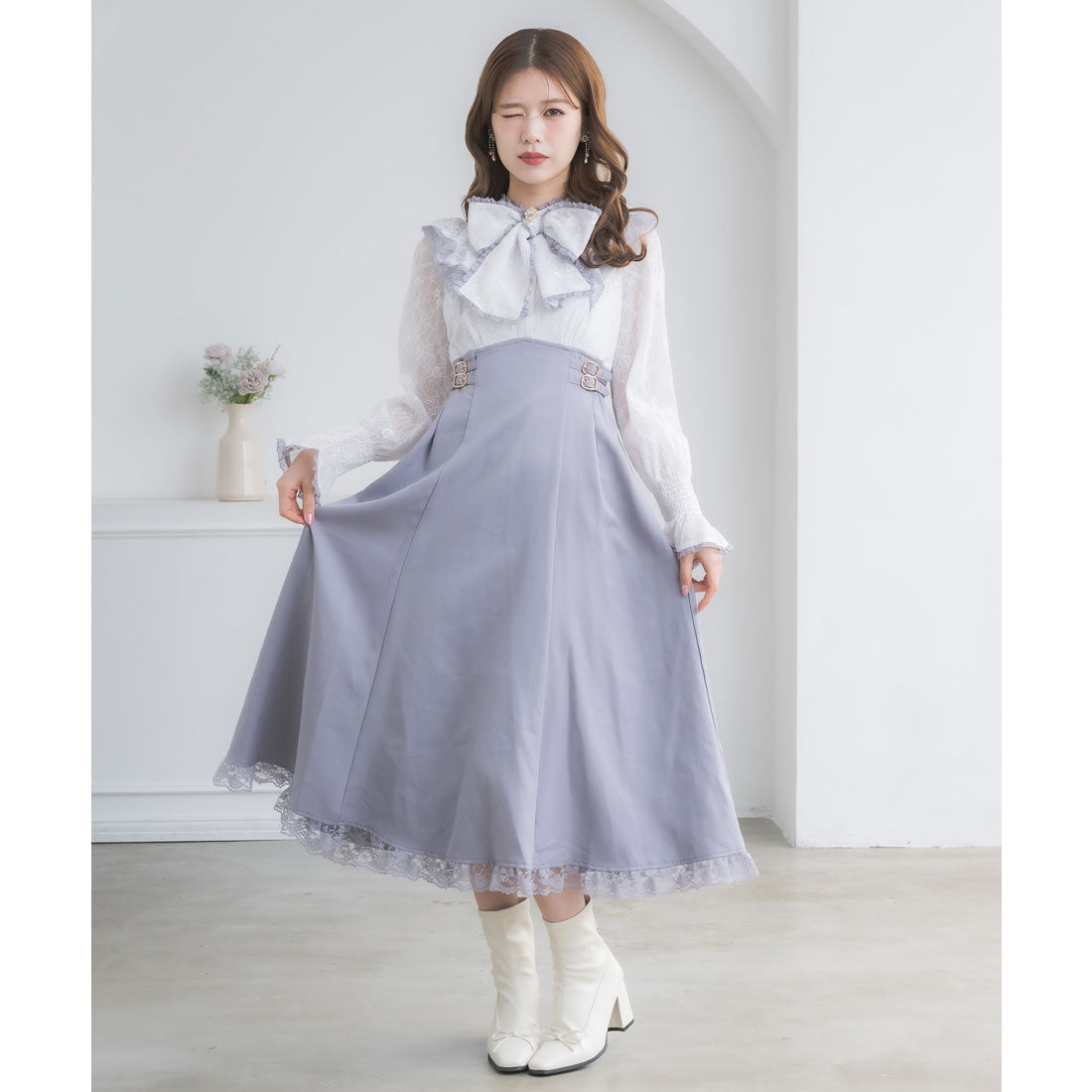 クチュールバイロジータ couture BY ROJITA レーシードッキング長袖ワンピース (ブルー) ブルー