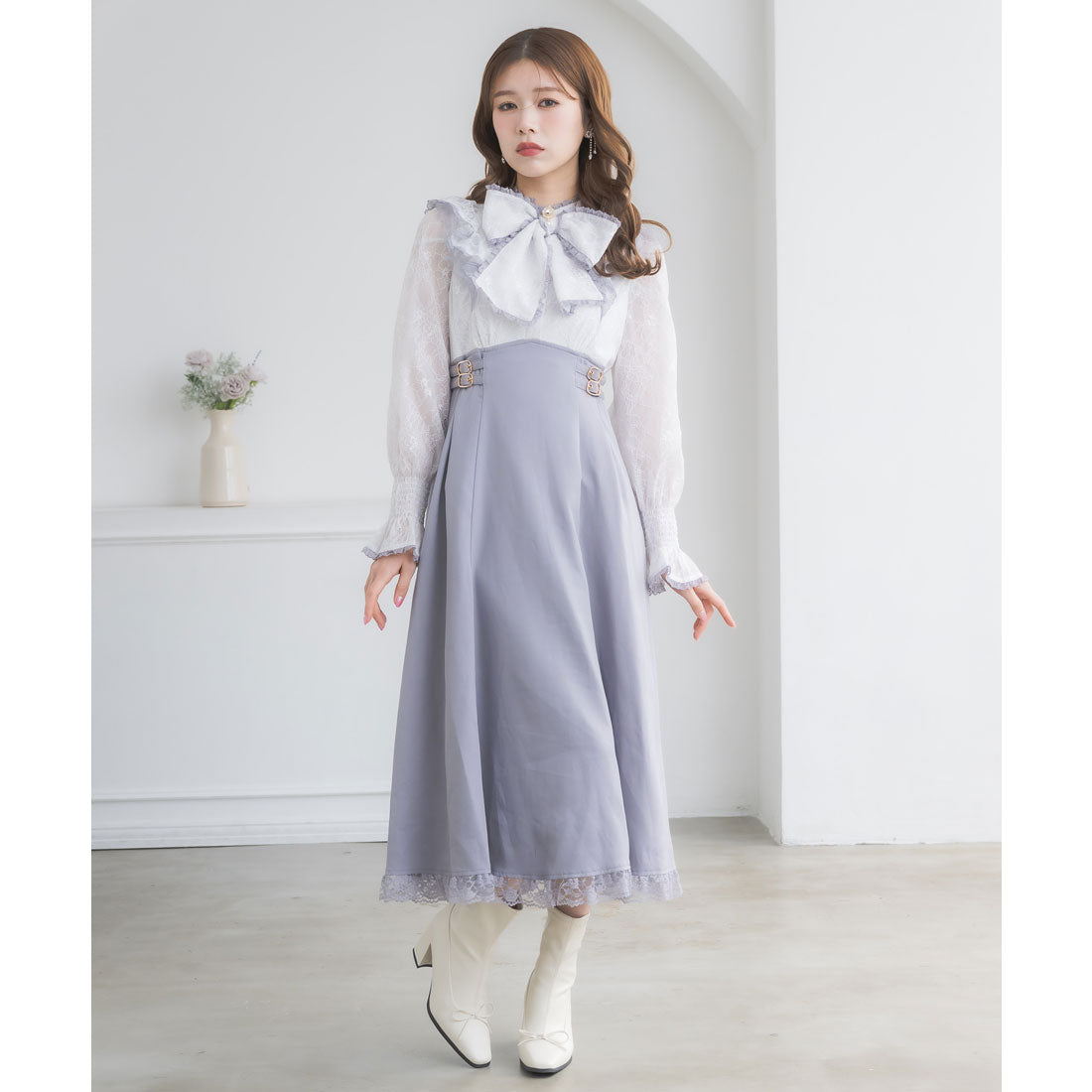 クチュールバイロジータ couture BY ROJITA レーシードッキング長袖ワンピース (ブルー) ブルー