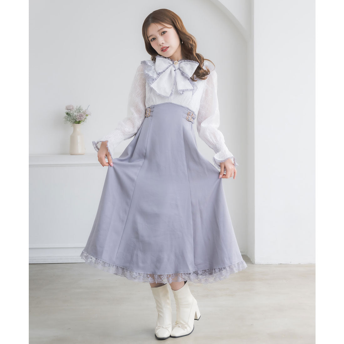 クチュールバイロジータ couture BY ROJITA レーシードッキング長袖ワンピース (ブルー) ブルー