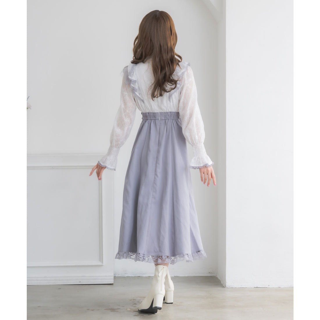 クチュールバイロジータ couture BY ROJITA レーシードッキング長袖ワンピース (ブルー) ブルー