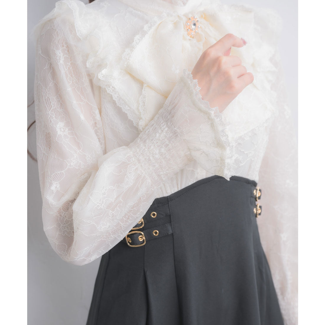 クチュールバイロジータ couture BY ROJITA レーシードッキング長袖ワンピース (ブルー) ブルー