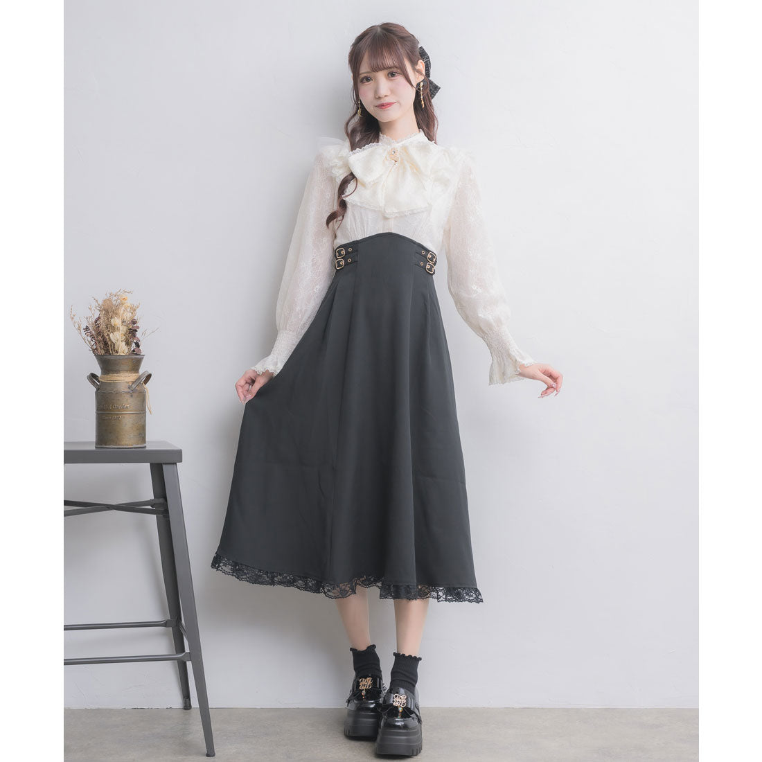 クチュールバイロジータ couture BY ROJITA レーシードッキング長袖ワンピース (ブラック) ブラック