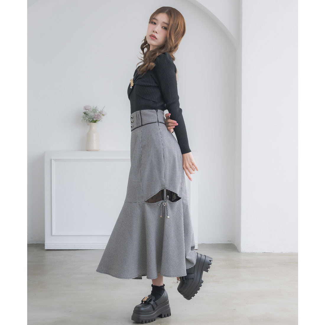クチュールバイロジータ couture BY ROJITA レース透かしマーメイドスカート (チェック) チェック