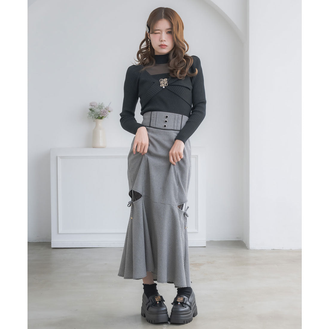 クチュールバイロジータ couture BY ROJITA レース透かしマーメイドスカート (チェック) チェック