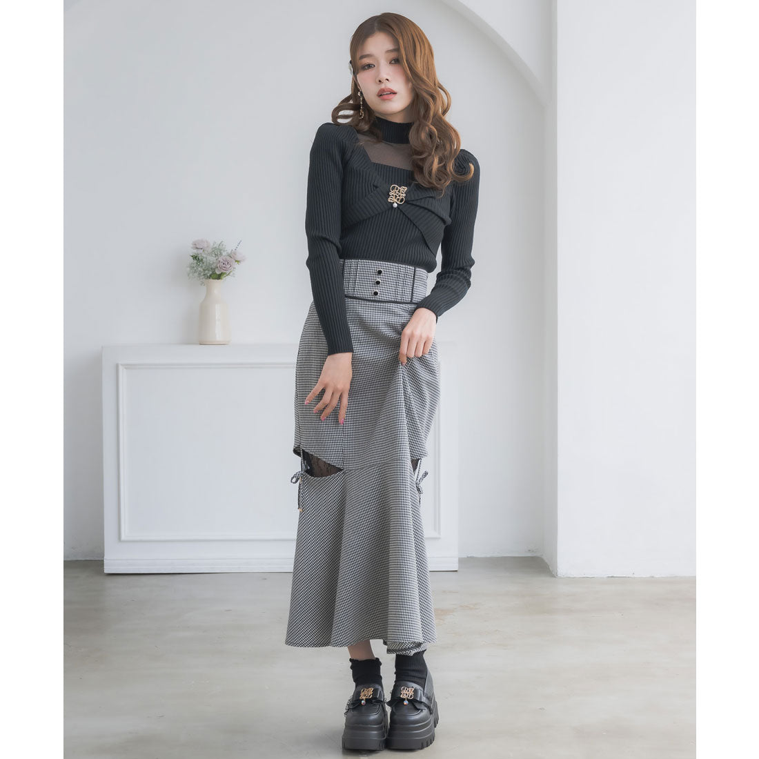 クチュールバイロジータ couture BY ROJITA レース透かしマーメイドスカート (チェック) チェック