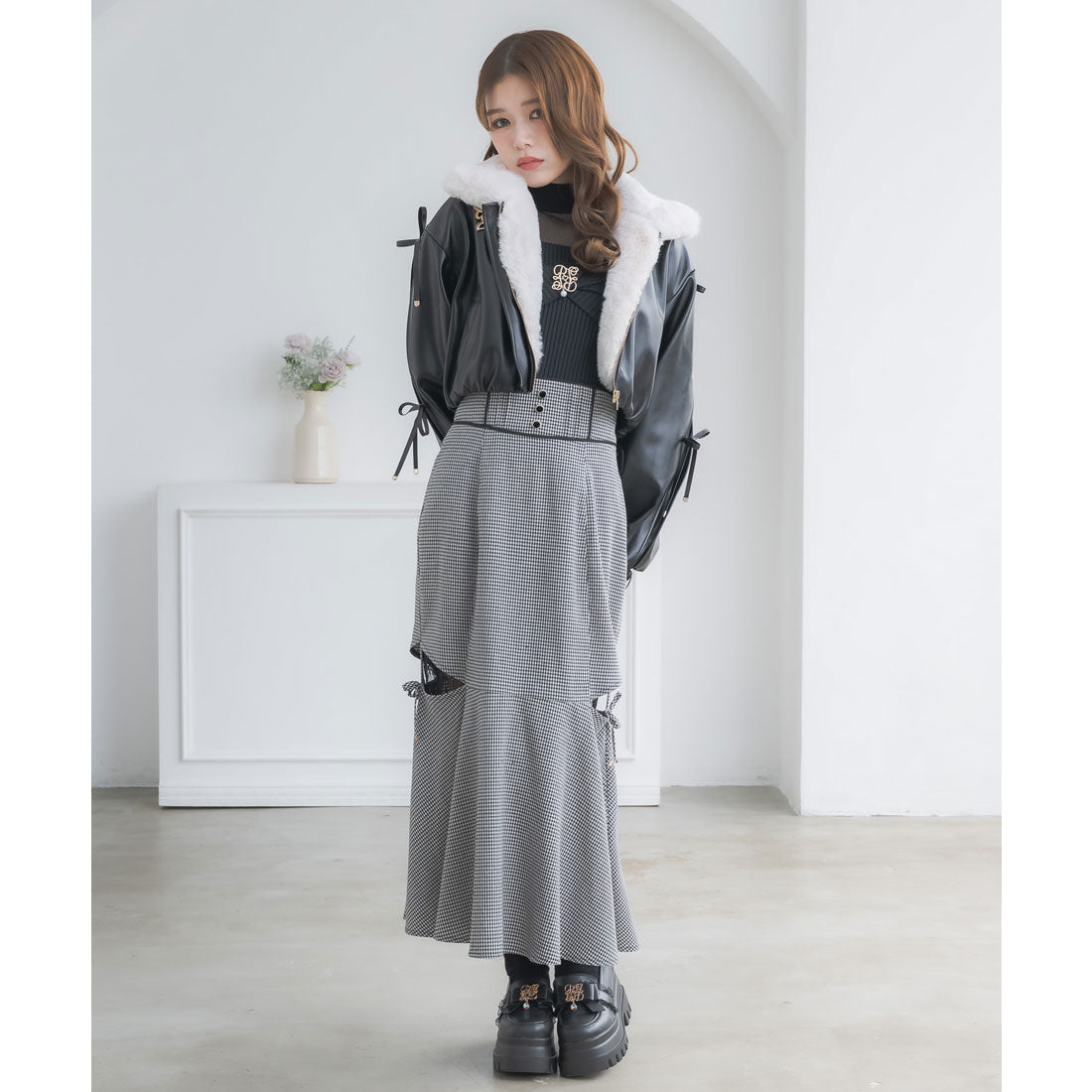 クチュールバイロジータ couture BY ROJITA レース透かしマーメイドスカート (チェック) チェック