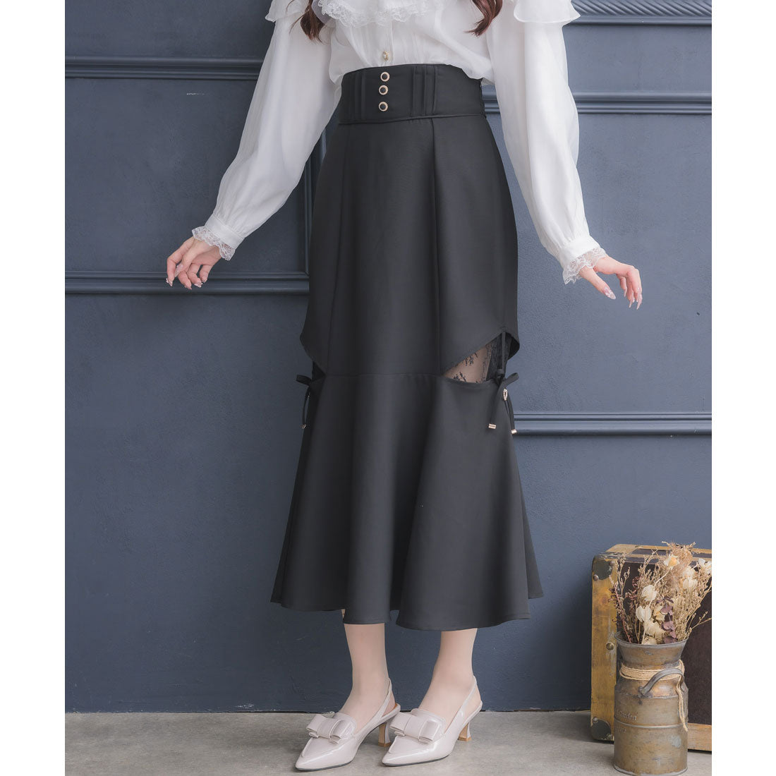 クチュールバイロジータ couture BY ROJITA レース透かしマーメイドスカート (ブラック) ブラック