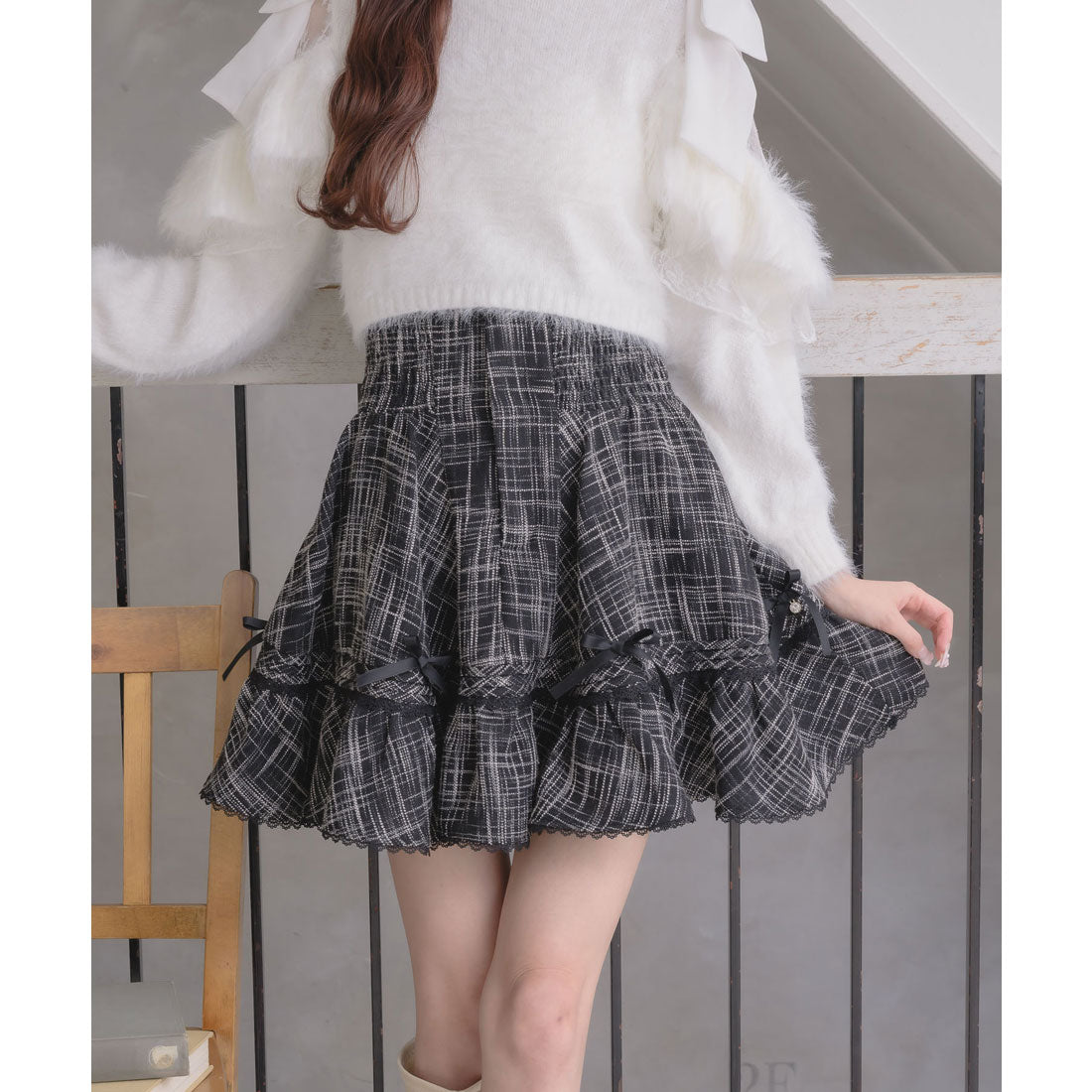 クチュールバイロジータ couture BY ROJITA リボン付ウエストシャーリングスカート (チェック) チェック