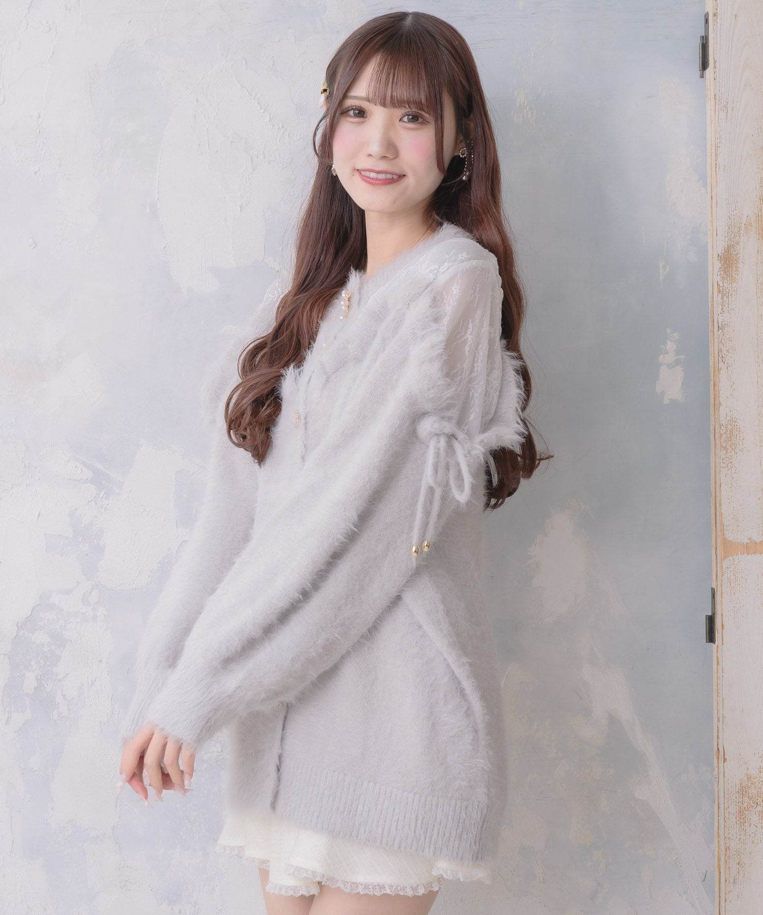 クチュールバイロジータ couture BY ROJITA レース切替ラメシャギーニットワンピース (グレー) グレー