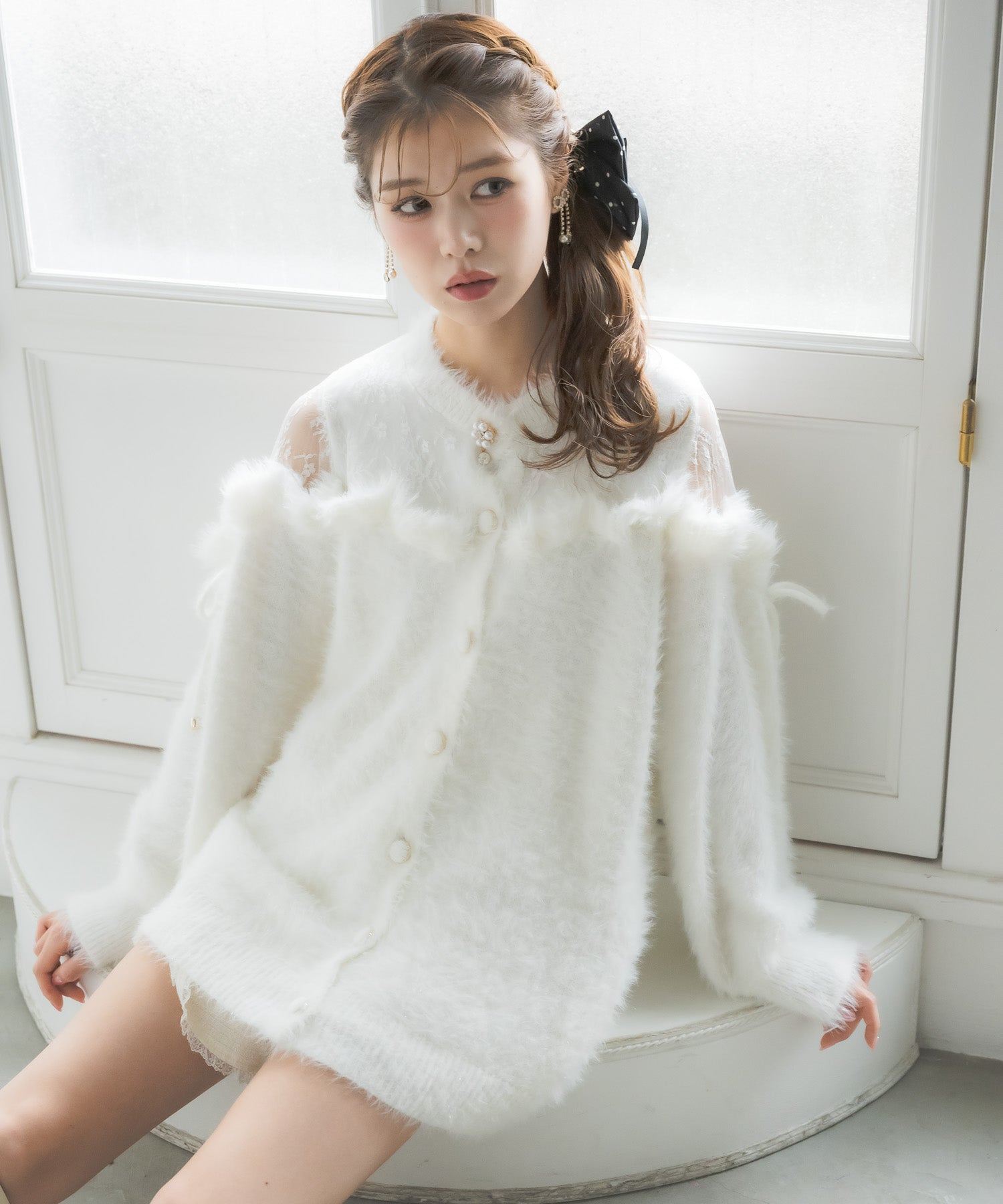 クチュールバイロジータ couture BY ROJITA レース切替ラメシャギーニットワンピース (ホワイト) ホワイト