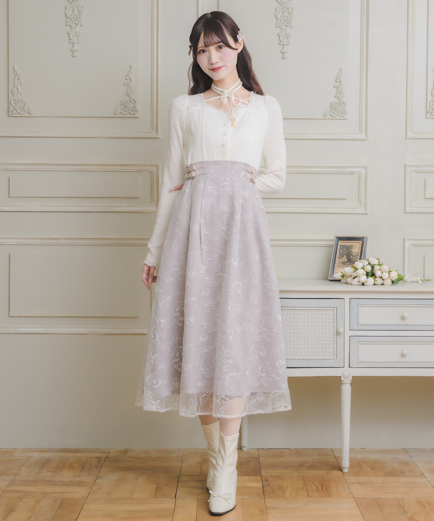 クチュールバイロジータ couture BY ROJITA フラワー刺繍ドッキングワンピース (ピンク) ピンク