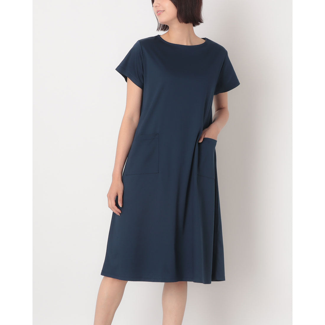 コットンブルー COTTON BLUE ゆったりシルエットワンピース (ネイビー) ネイビー
