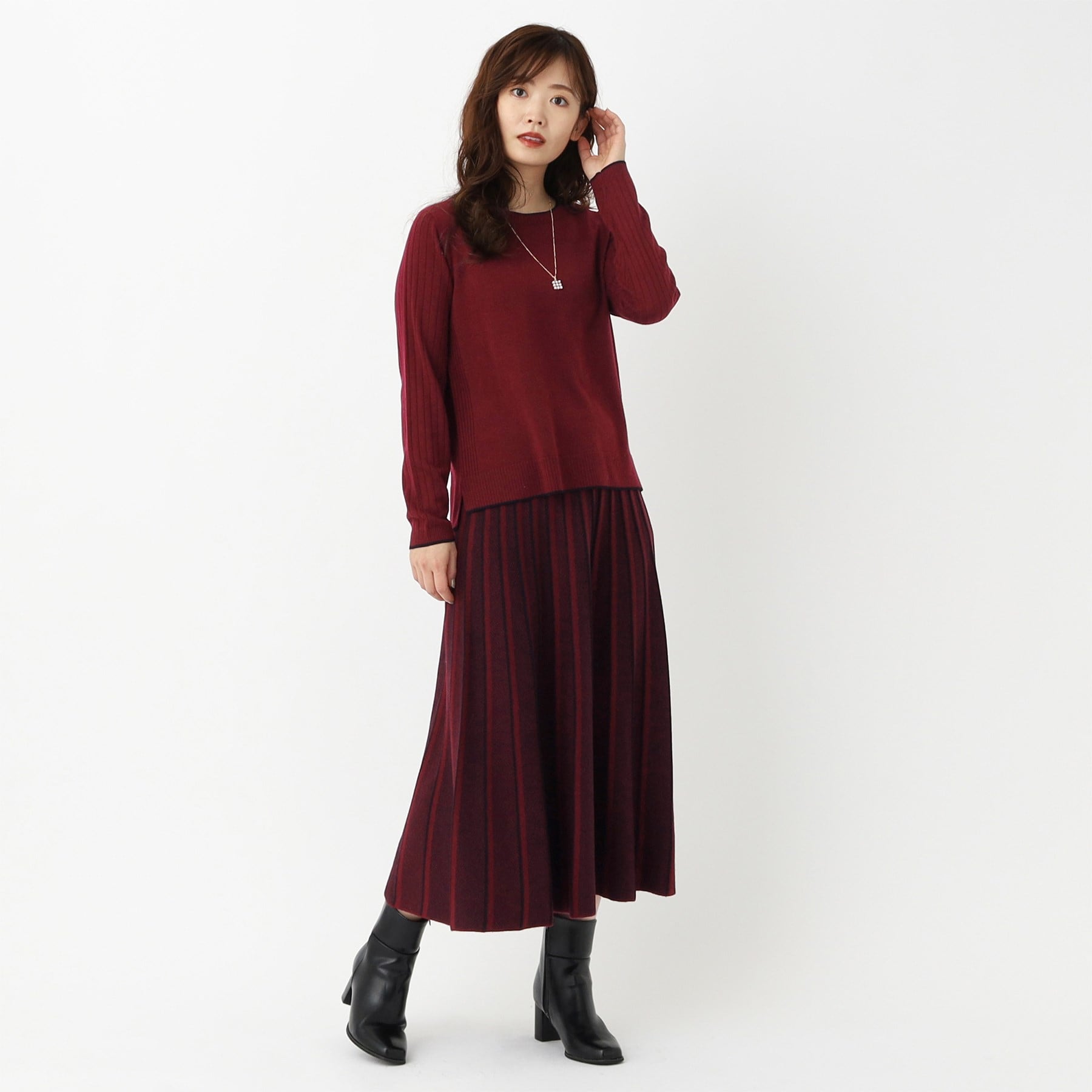 コルディア CORDIER 【セットアップ/S~3Lサイズ】アーバンヤーンニットスカート (ブルー(493)) ブルー(493)