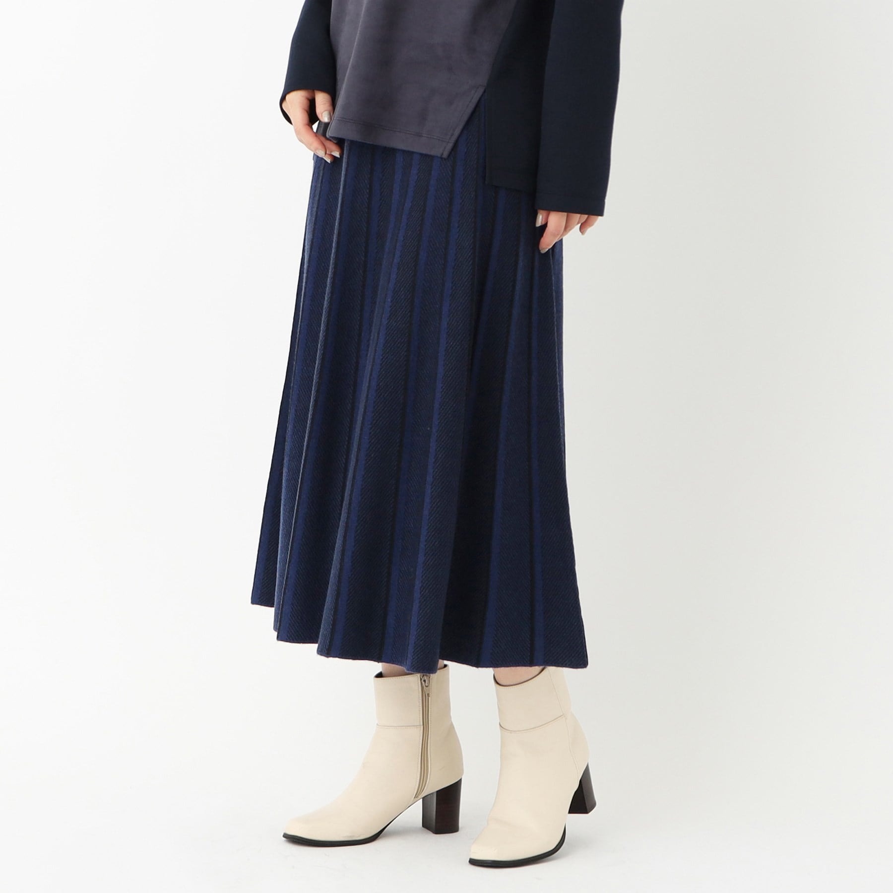 コルディア CORDIER 【セットアップ/S~3Lサイズ】アーバンヤーンニットスカート (ブルー(493)) ブルー(493)