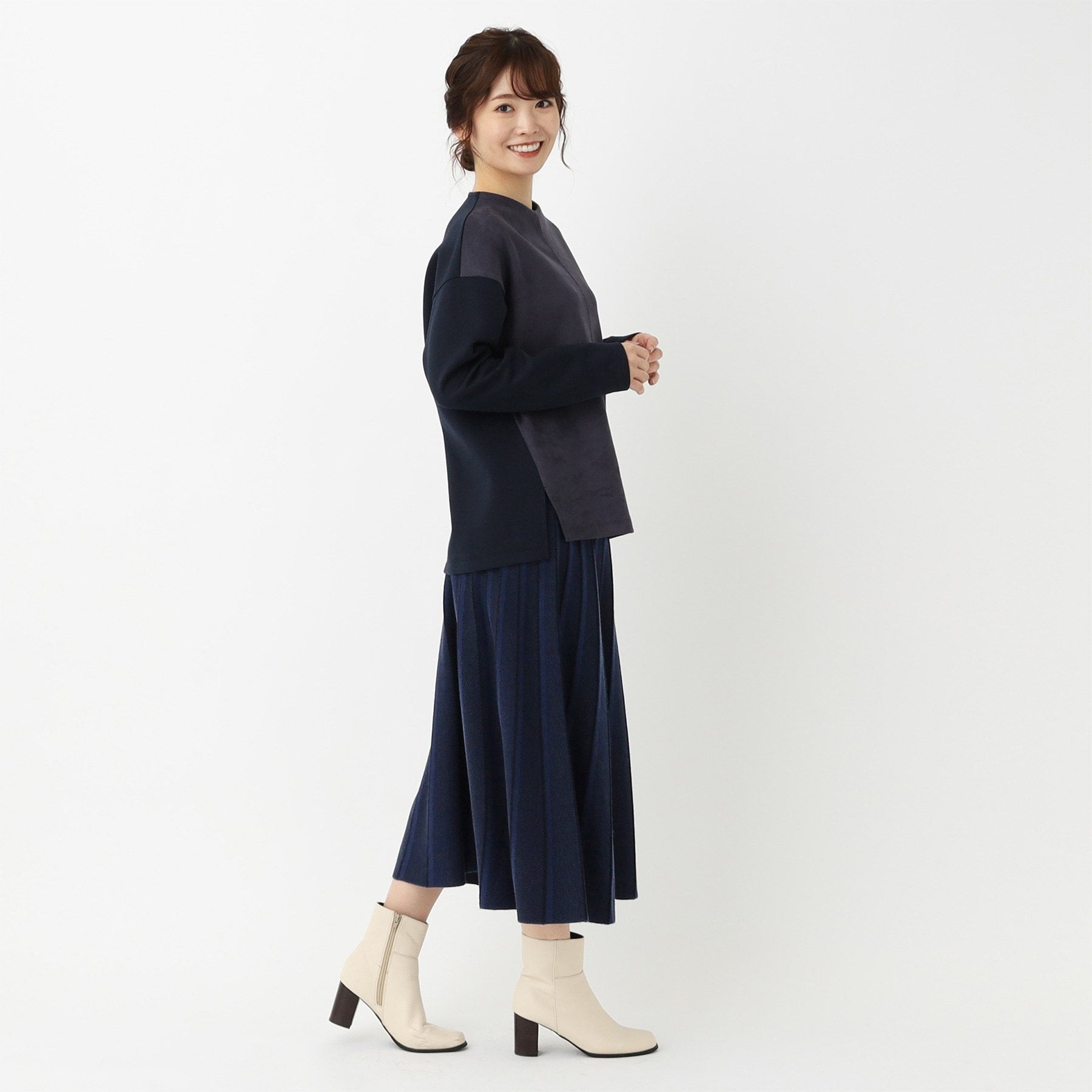 コルディア CORDIER 【セットアップ/S~3Lサイズ】アーバンヤーンニットスカート (ブルー(493)) ブルー(493)