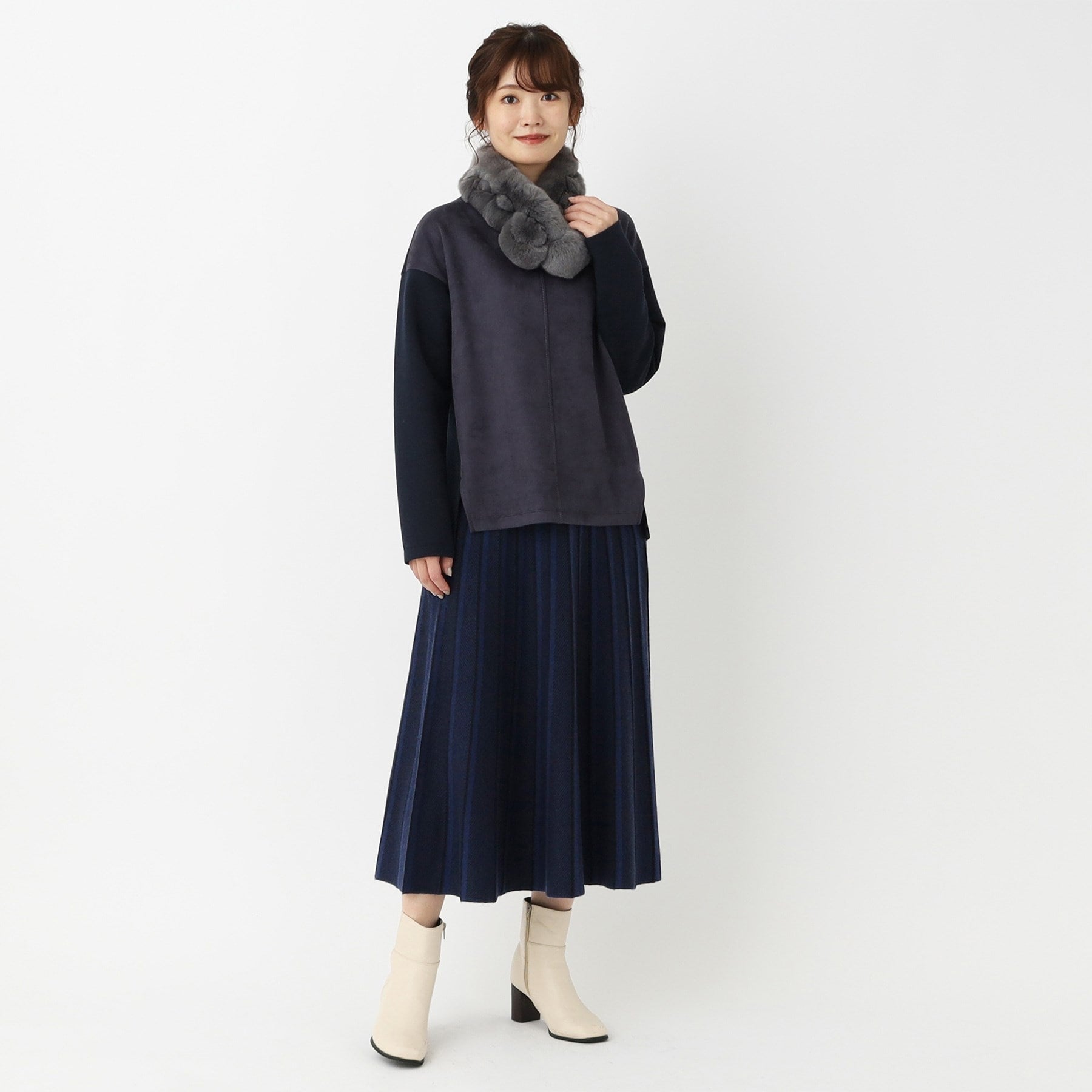 コルディア CORDIER 【セットアップ/S~3Lサイズ】アーバンヤーンニットスカート (ブルー(493)) ブルー(493)