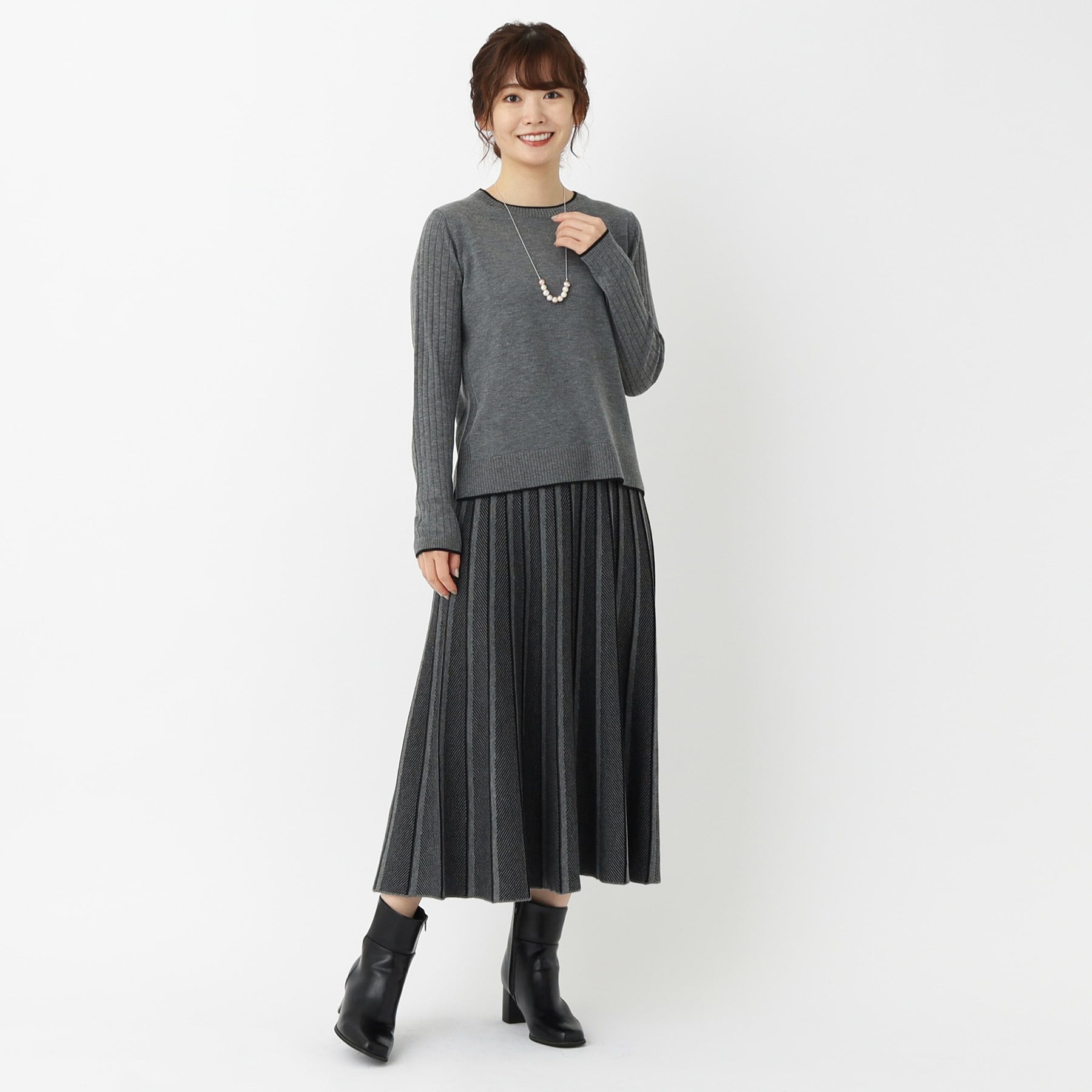 コルディア CORDIER 【セットアップ/S~3Lサイズ】アーバンヤーンニットスカート (ブルー(493)) ブルー(493)