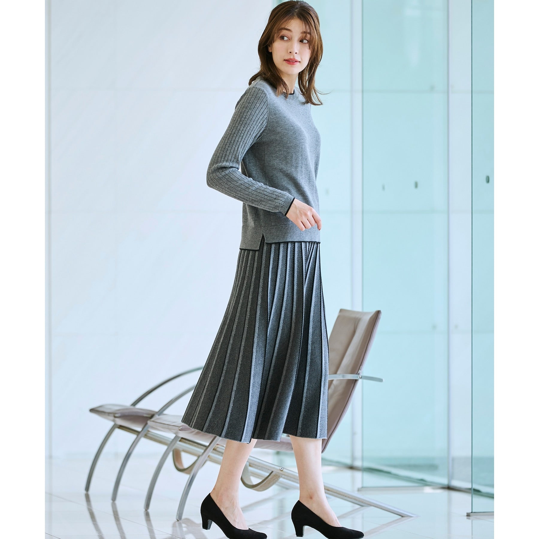 コルディア CORDIER 【セットアップ/S~3Lサイズ】アーバンヤーンニットスカート (ブルー(493)) ブルー(493)