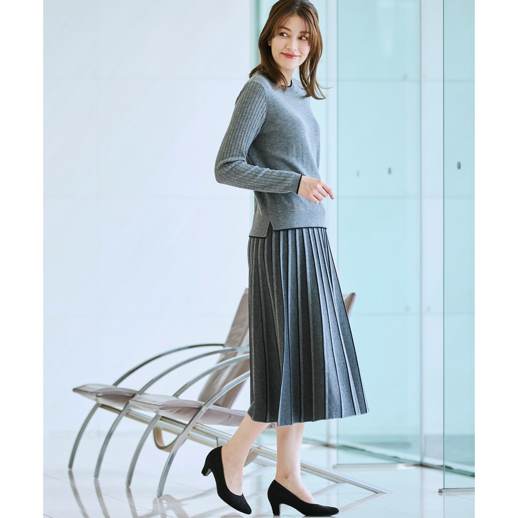 コルディア CORDIER 【セットアップ/S~3Lサイズ】アーバンヤーンニットスカート (ブルー(493)) ブルー(493)