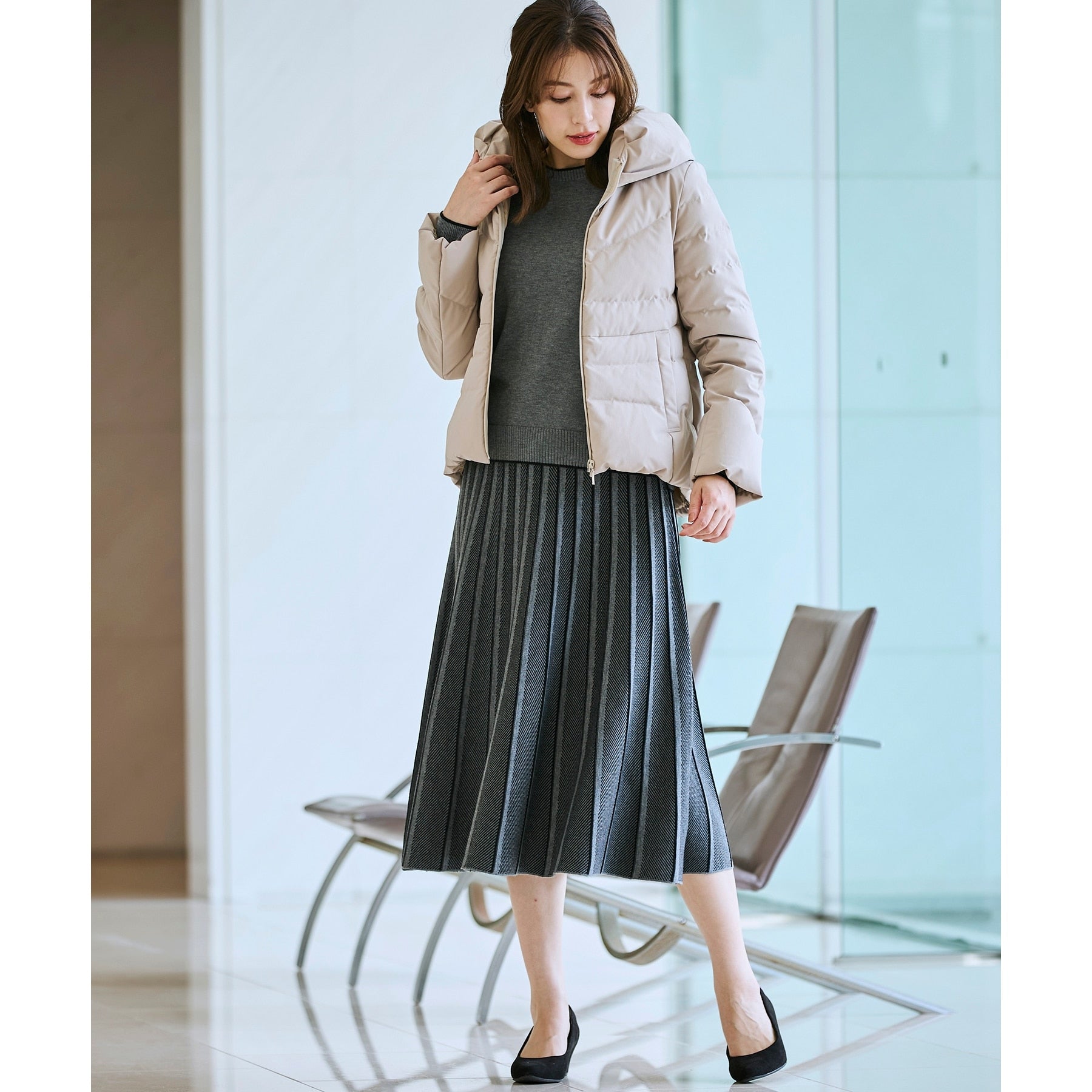 コルディア CORDIER 【セットアップ/S~3Lサイズ】アーバンヤーンニットスカート (ブルー(493)) ブルー(493)