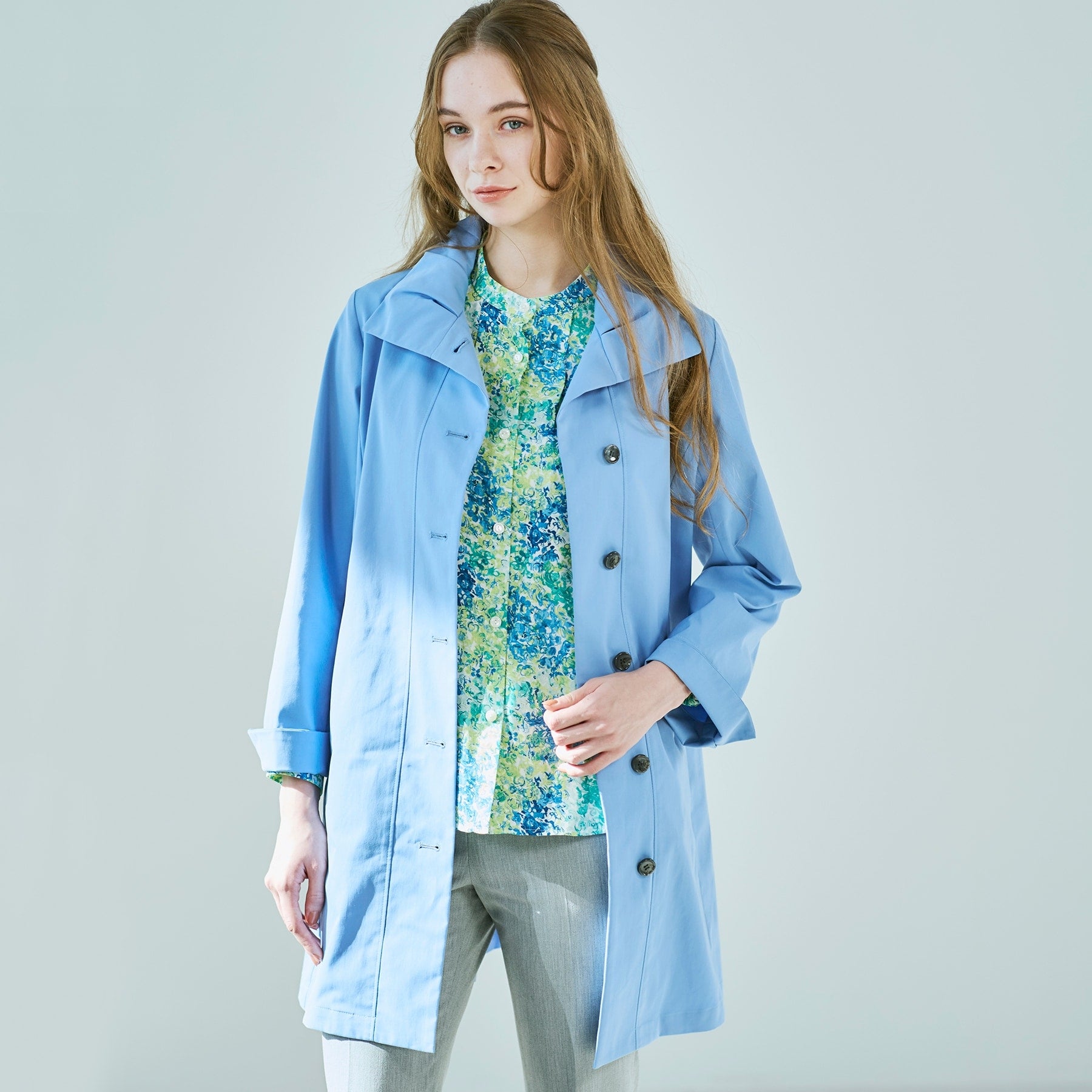 コルディア CORDIER 【M~4Lサイズ/手洗い可】コッティーナストレッチコート (ブルー(092)) ブルー(092)