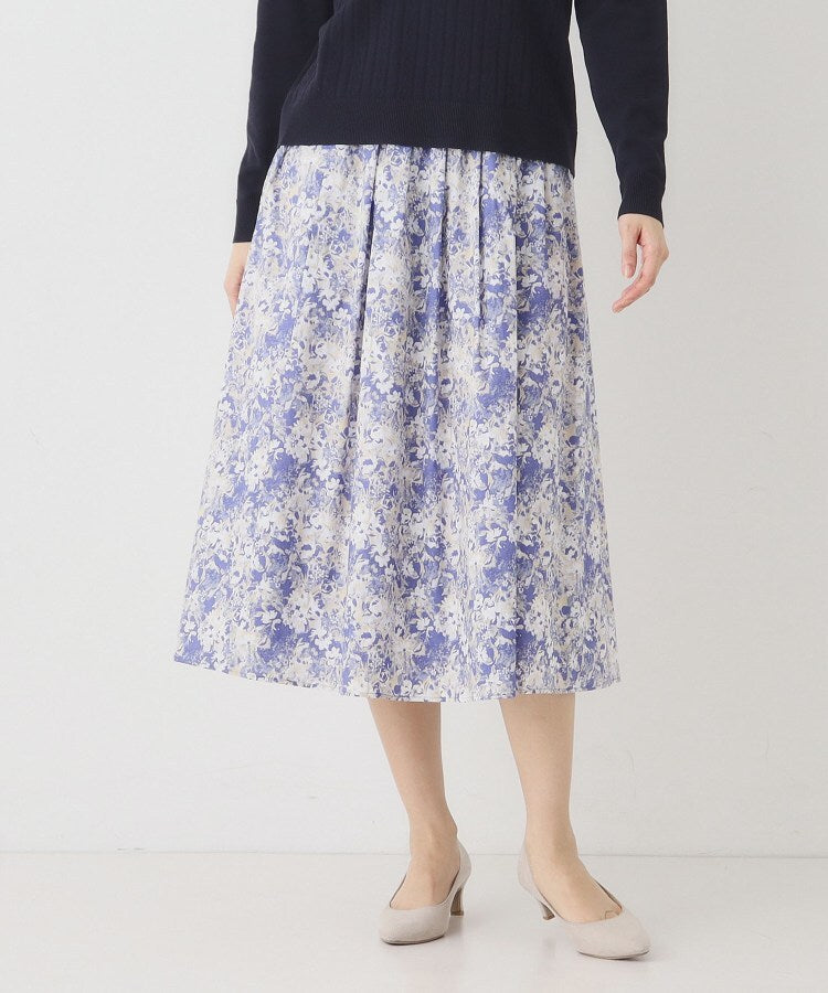 コルディア CORDIER フラワーモチーフプリントギャザーフレアスカート (ラベンダー(180)) ラベンダー(180)