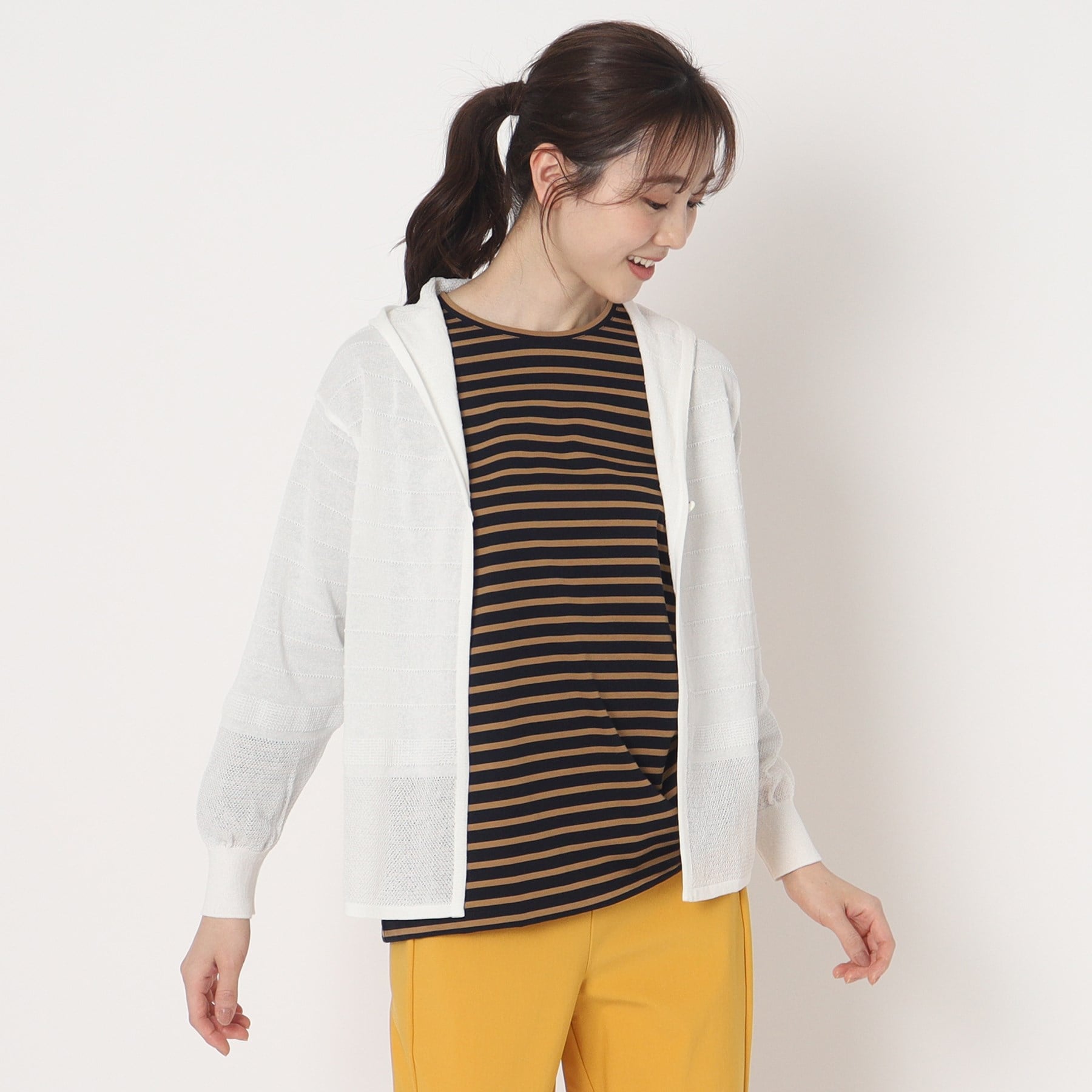 コルディア CORDIER ブルーム フーディカーディガン,アイボリー(004)