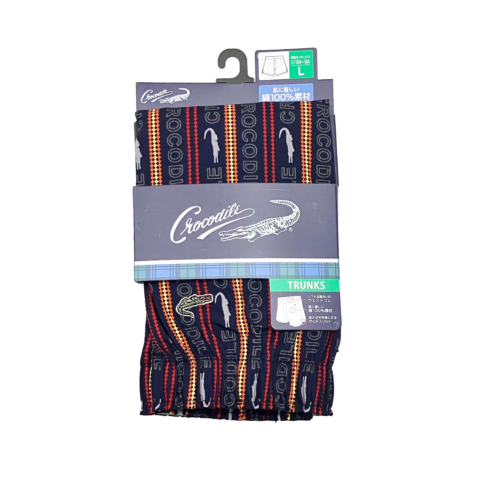 クロコダイル CROCODILE プリントストライプ柄前開きトランクス 【返品不可商品】 (ネイビー) ネイビー